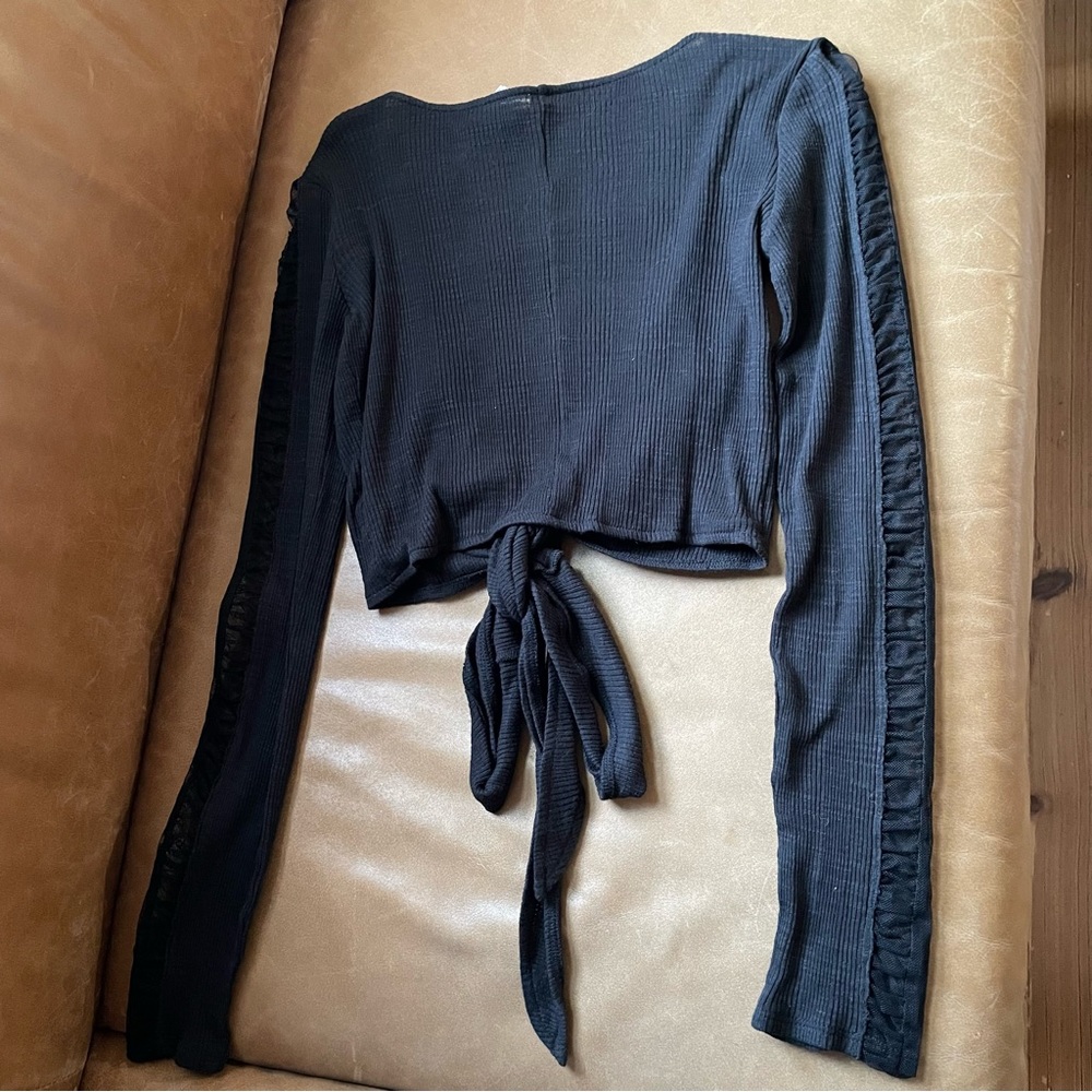 NWT Free People Nevermind Crop Wrap Top thumb holes mesh ballet We the Free - Picture 4 of 13